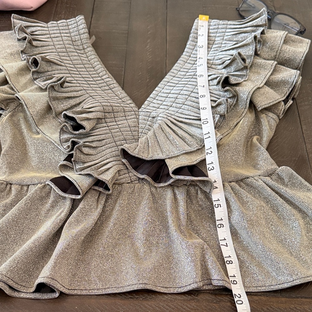 Lavish Boutique Shimmering Silver Ruffle Top - Picture 9 of 10